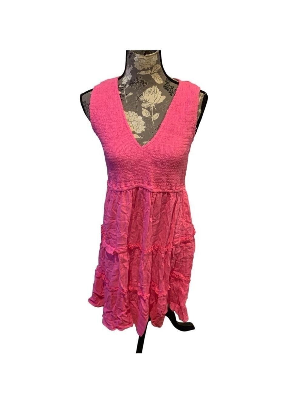 BEACHSISSI Pink Sleeveless V Neck Tiered Dress size XL